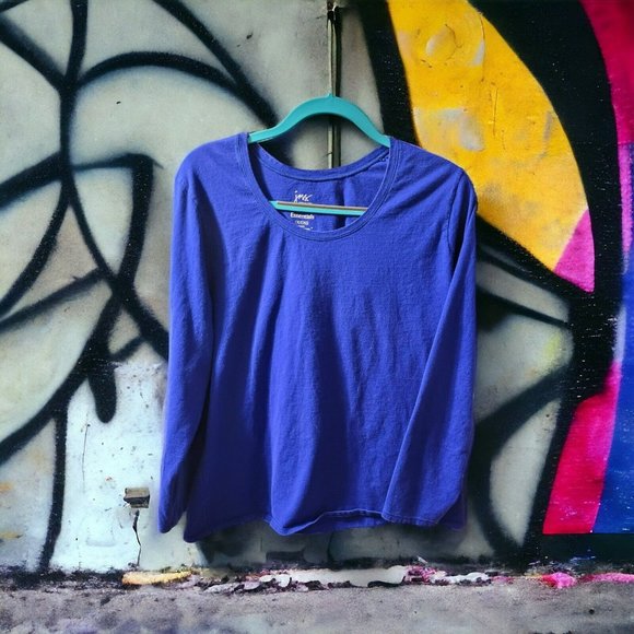 T-Shirt Long Sleeve Women’s Size 1X (16W) Just My Size Essentials Navy Casual - Picture 4 of 6